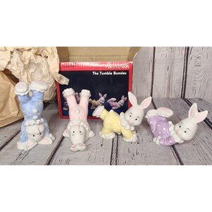3" 1990 Vintage Artmark Tumble Bunnies Bisque Porcelain Rabbit Figurine Set Of 4